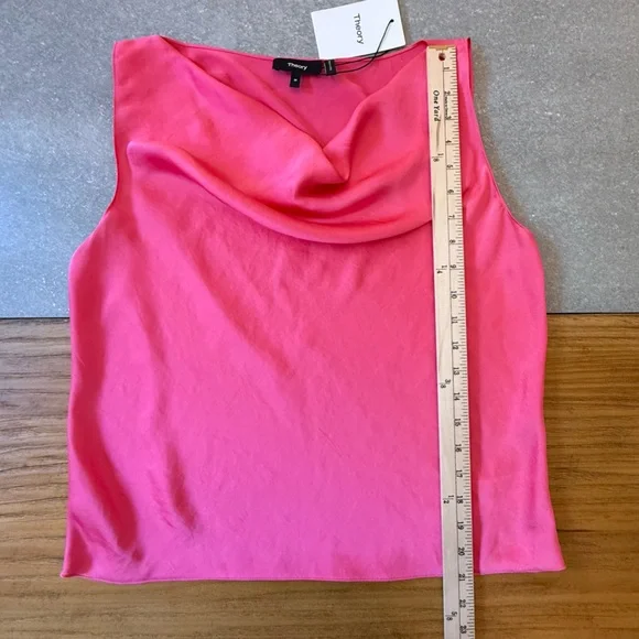 NWT Theory Sleeveless Draped Satin Cowlneck Pink Azalea Shell Size Medium - Picture 12 of 12